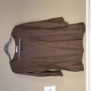 Marc Ware Brown Linen 3/4 Sleeve Top Size S
